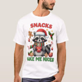 キュートなアライグマ クリスマスのおやつ好きTシャツ Tシャツ (正面)
