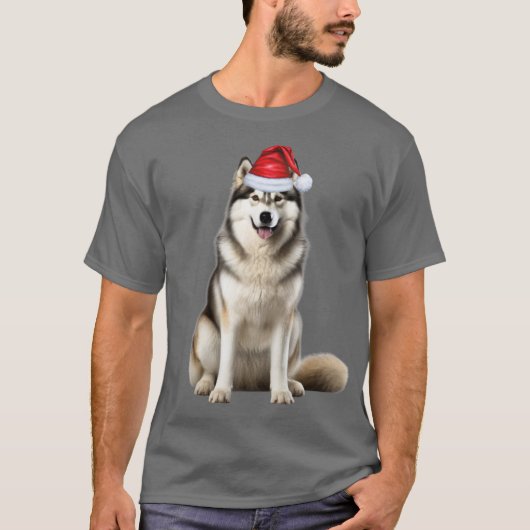 キュートなアラスカンマラミュートの犬好きの楽しいクリスマス Tシャツ (正面)