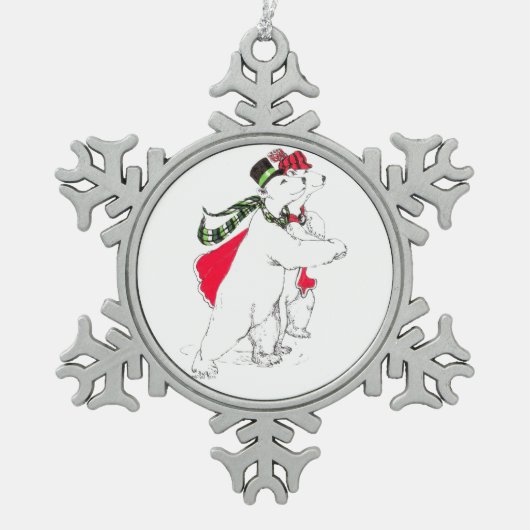 キュートなアラスカ野生生物クリスマススノーフレークオーナメント。 スノーフレークピューターオーナメント (正面)