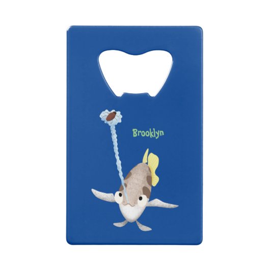 キュートなアーカイラフィッシュ漫画イラストレーション クレジットカード栓抜き (正面)