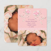 キュートなアーガイルピンクの赤ちゃん女の子の発表 案内状 (正面/裏面)