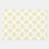 キュートなイエローグレージオメトリックビーストライプのかわいらし ラッピングペーパーシート (正面2)