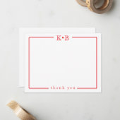 キュートなイニシャル 赤いハートのThank You ノートカード (正面/裏面インサイチュ)