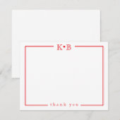 キュートなイニシャル 赤いハートのThank You ノートカード (正面/裏面)