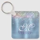 キュートなイリデスゲンアイスブルーフェイクグリッターモノグラム キーホルダー (正面)