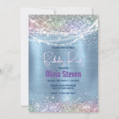 キュートなイリデスゲンアイスブルーフェイクグリッターモノグラム 招待状 (正面)