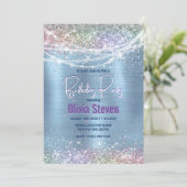 キュートなイリデスゲンアイスブルーフェイクグリッターモノグラム 招待状 (スタンド正面)