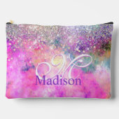 キュートなイリデセン銀フェイクグリッターモノグラム アクセサリーポーチ (正面)