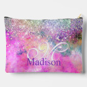 キュートなイリデセン銀フェイクグリッターモノグラム アクセサリーポーチ (裏面)