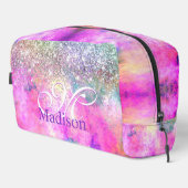 キュートなイリデセン銀フェイクグリッターモノグラム ドップキット (右コーナー)