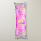 キュートなイリデセン銀フェイクグリッターモノグラム ボディピロー (裏面 (縦))