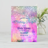 キュートなイリデセン銀フェイクグリッターモノグラム 招待状 (スタンド正面)