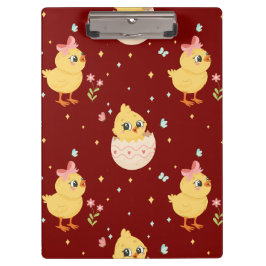キュートなイースターのひよこ ピンクのリボンのシームレスパターン  クリップボード