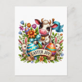 キュートなイースターの喜び牛のファーム動物 シーズンポストカード (正面)