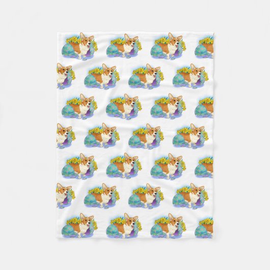 キュートなイースターコーギ フリースブランケット (正面)