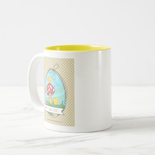 キュートなイースターシックとキノコハッピーイースター ツートーンマグカップ (正面左)