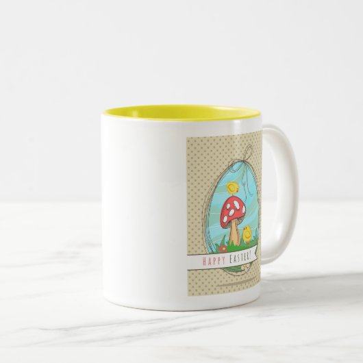 キュートなイースターシックとキノコハッピーイースター ツートーンマグカップ (正面右)