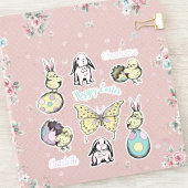 キュートなイースターシック、バニー、バタフライ&名前をカスタムする シール