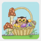 キュートなイースターバスケットフクロウ スクエアシール (正面)