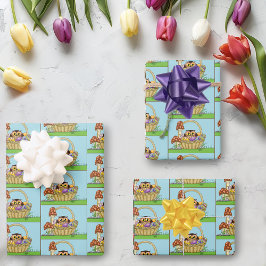 キュートなイースターバスケットフクロウ ラッピングペーパーシート