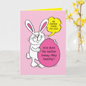キュートなイースターバニーおもしろいイースターリドル子供へ カード (黄色い花)