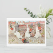 キュートなイースターバニーが鉢植えのヒアシンスを盗む シーズンカード (スタンド正面)