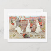 キュートなイースターバニーが鉢植えのヒアシンスを盗む シーズンポストカード (正面/裏面)