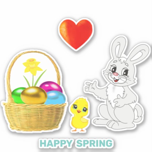 キュートなイースターバニーとイースターエッグ シール (正面)