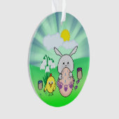 キュートなイースターバニーとシックな着色イースターエッグ オーナメント (正面)