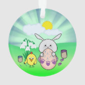 キュートなイースターバニーとシックな着色イースターエッグ オーナメント (裏面)