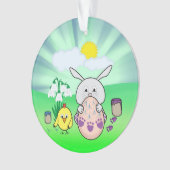 キュートなイースターバニーとシックな着色イースターエッグ オーナメント (正面)