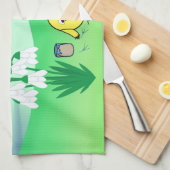 キュートなイースターバニーとシックな着色イースターエッグ キッチンタオル (四つ折り)