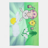 キュートなイースターバニーとシックな着色イースターエッグ キッチンタオル (縦)