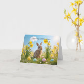キュートなイースターバニーとダッフォディル カード (黄色い花)