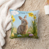 キュートなイースターバニーとダッフォディル クッション (ブランケット)