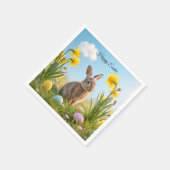 キュートなイースターバニーとダッフォディル スタンダードカクテルナプキン (角)