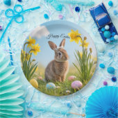 キュートなイースターバニーとダッフォディル ペーパープレート (パーティー)