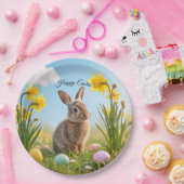 キュートなイースターバニーとダッフォディル ペーパープレート (パーティー)