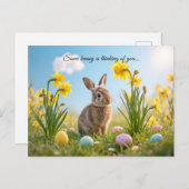 キュートなイースターバニーとダッフォディル ポストカード (正面/裏面)