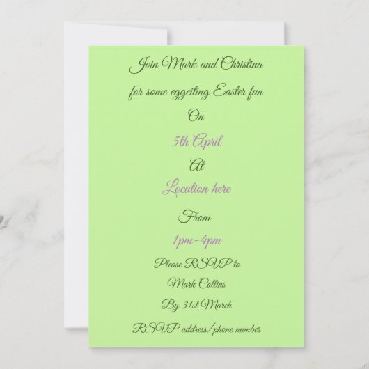 キュートなイースターバニーとダフォジルイースターエッグ狩り 招待状 (裏面)