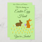 キュートなイースターバニーとダフォジルイースターエッグ狩り 招待状 (正面/裏面)