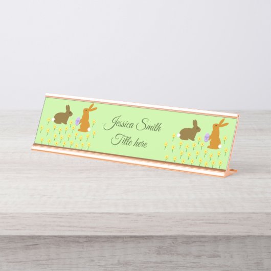 キュートなイースターバニーとダフォジルカスタム デスクネームプレート (正面)