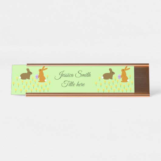 キュートなイースターバニーとダフォジルカスタム デスクネームプレート (正面)