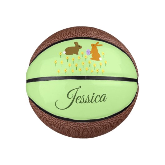キュートなイースターバニーとダフォジルカスタム ミニバスケットボール (正面)