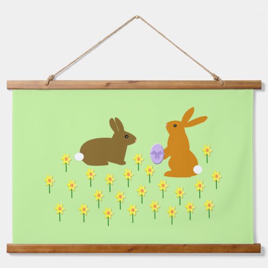 キュートなイースターバニーとダフォジル 吊り下げ型タペストリー (正面)