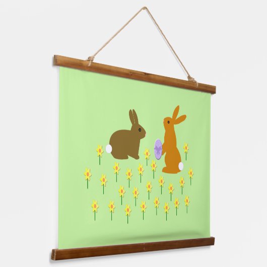 キュートなイースターバニーとダフォジル 吊り下げ型タペストリー (傾斜あり)