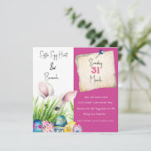 キュートなイースターバニーと装飾的なイースターエッグ 招待状 (スタンド正面)