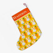 キュートなイースターバニーのニンジンのパターパーソナライズされたン名 スモールクリスマスストッキング (裏面 (吊り時))