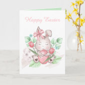 キュートなイースターバニーのメッセージを追加 カード (黄色い花)