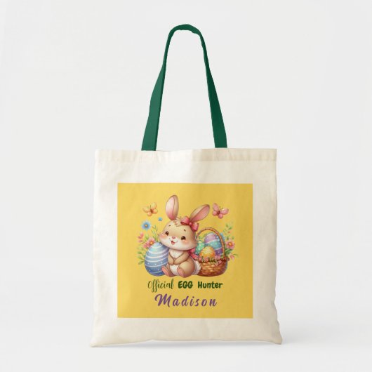 キュートなイースターバニーの卵のハンターパーソナライズされた トートバッグ (正面)